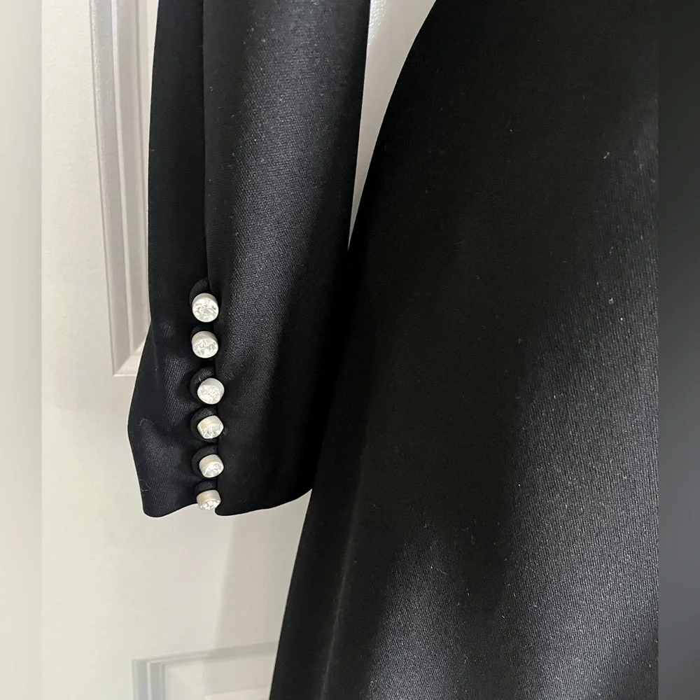 Vintage Mort Schrader Black Long Sleeve, Crystal Buttons Dress, Size 8